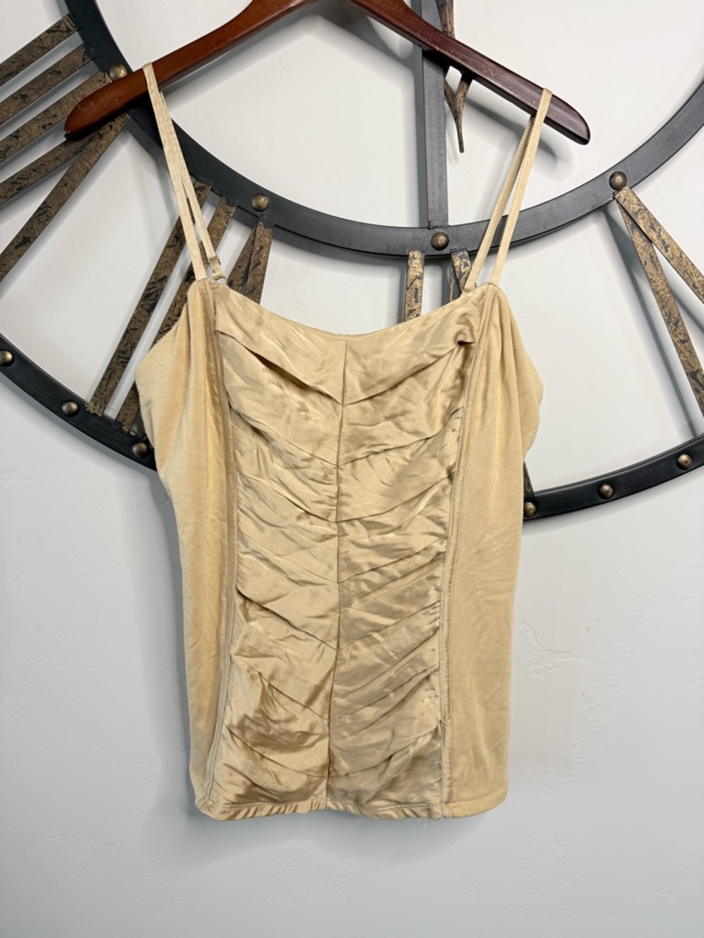 Cache Ruched Satin gold Cami Tank Top with built in bra